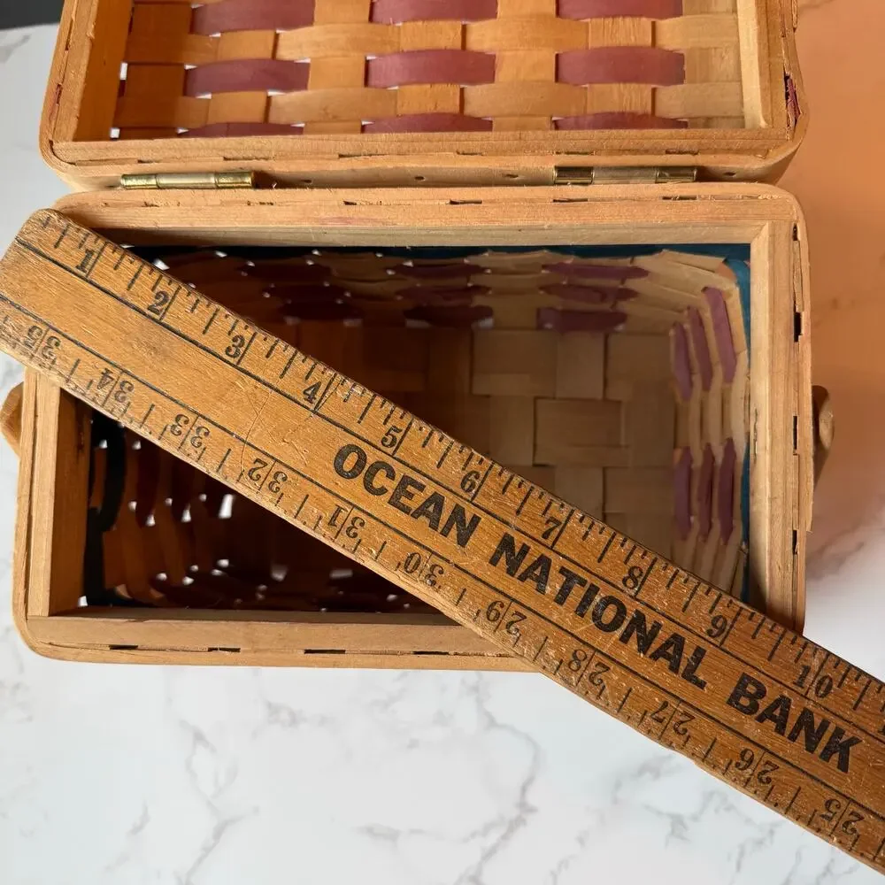 VTG Patriotic Stars Woven Wood Basket Lid Decor
